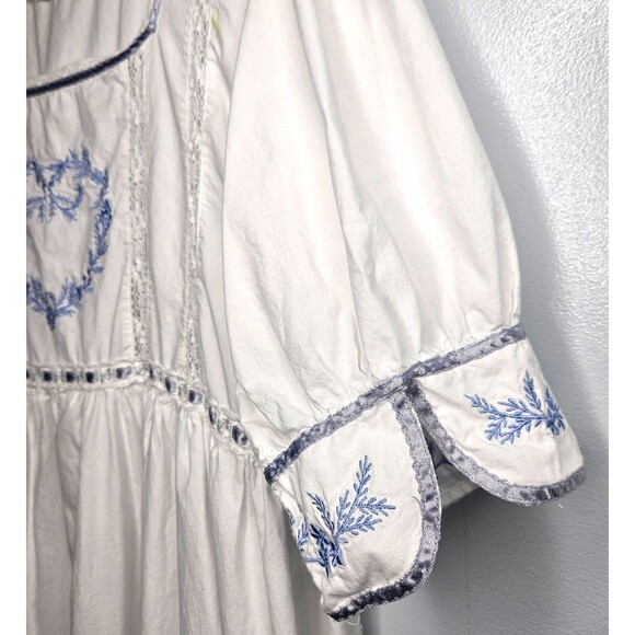 PAST TIMES Vtg Nightgown Dress O/S Empire Waist Embroidered Heart Puff Sleeves - Picture 5 of 9